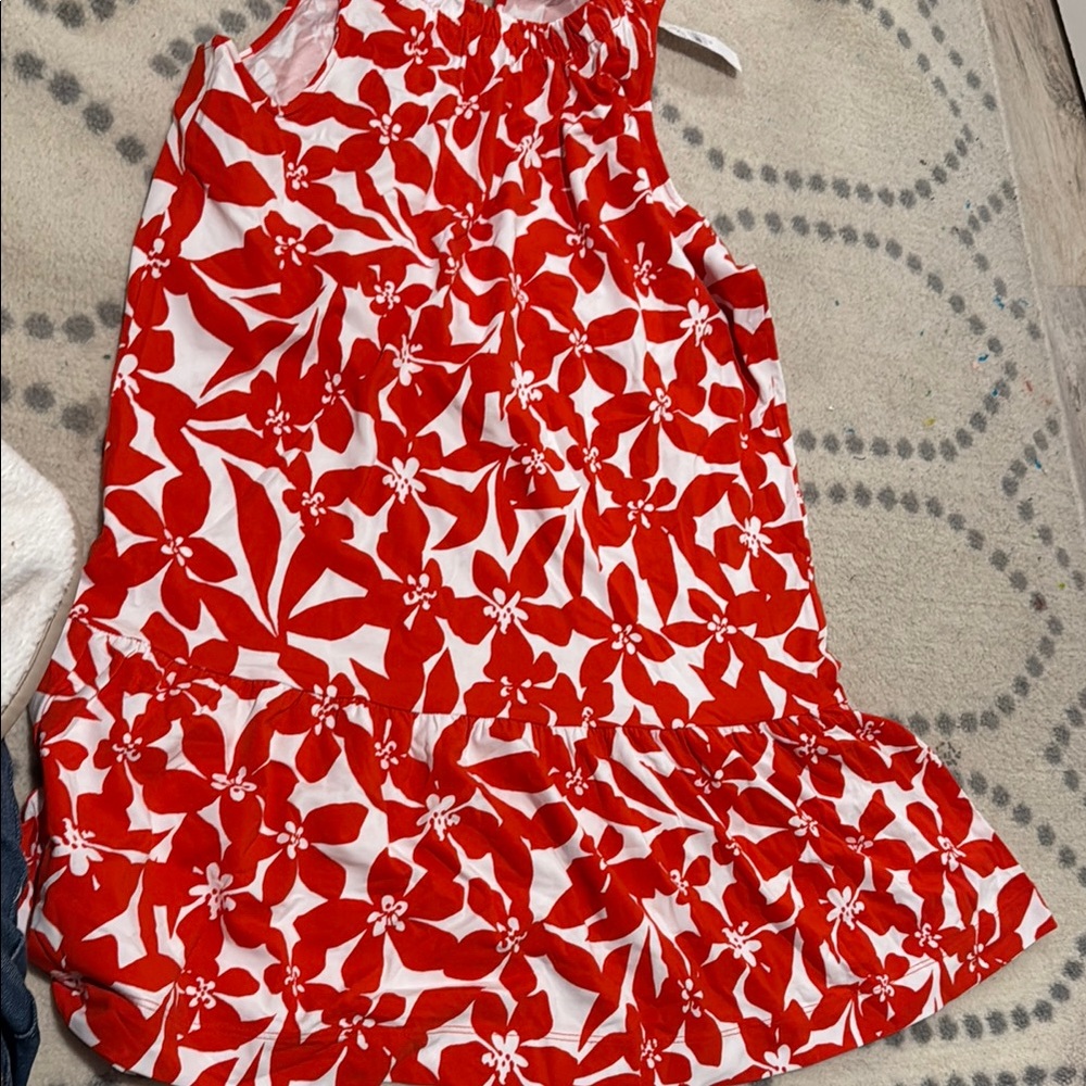 LOFT Red and White Floral Dress